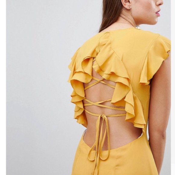 Hope & Ivy Dresses & Skirts - Lattice Back Pencil Dress with Ruffle